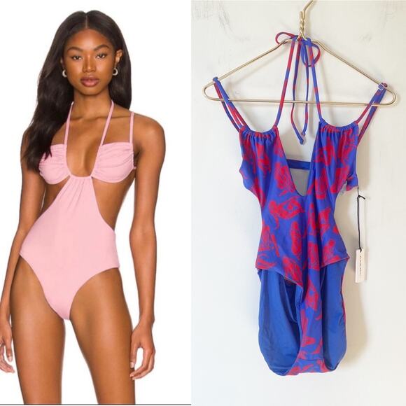NWT WeWoreWhat Ruched Cut Out One Piece Blocked Silhouette S